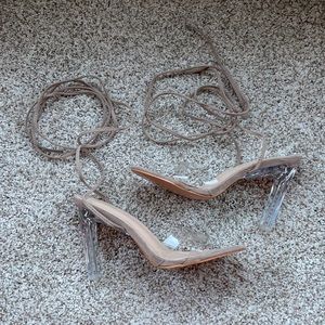 Nude/ clear lace up heels